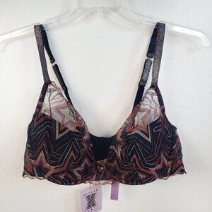 NWT Savage X Fenty Bra 38DDD Lace Stars Lingerie New Black